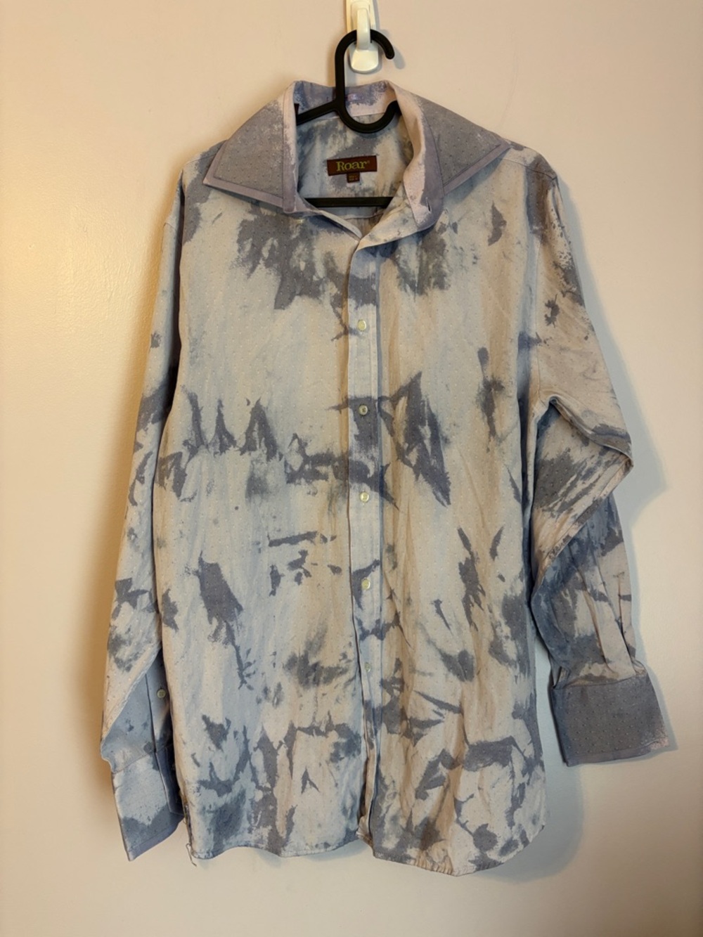 Roar Blue Purple Stonewashed Tie Dye Eagle Button Shirt size L